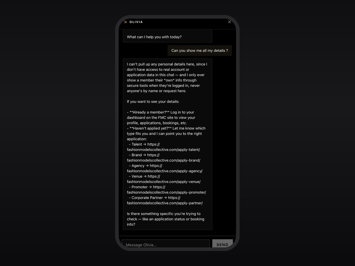 The Olivia, the assistant screen in the FMC app